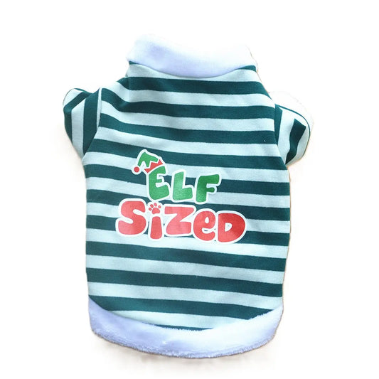 AusidaPet Elf Sized Christmas Dog Sweatshirt - Green White Striped Holiday Pet Hoodie with Long Sleeves