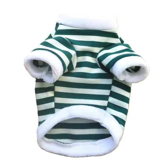 AusidaPet Elf Sized Christmas Dog Sweatshirt - Green White Striped Holiday Pet Hoodie with Long Sleeves