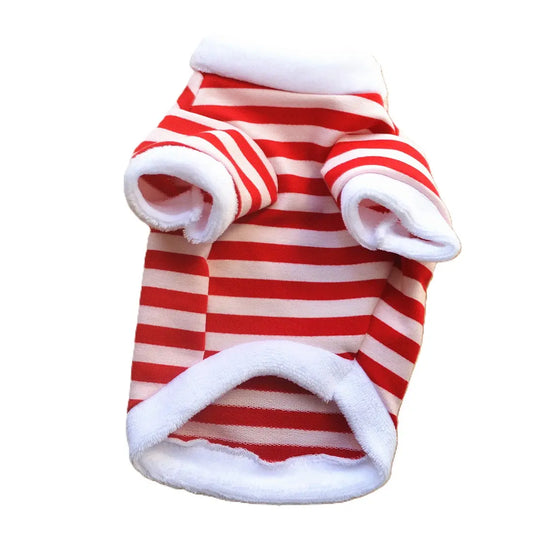 AusidaPet I Love Santa Christmas Dog Sweatshirt - Red White Striped Holiday Pet Hoodie with Long Sleeves