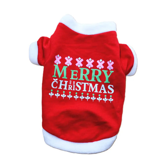 AusidaPet Merry Christmas Dog Sweatshirt - Red Holiday Pet Hoodie with Snowflake Design and White Trim