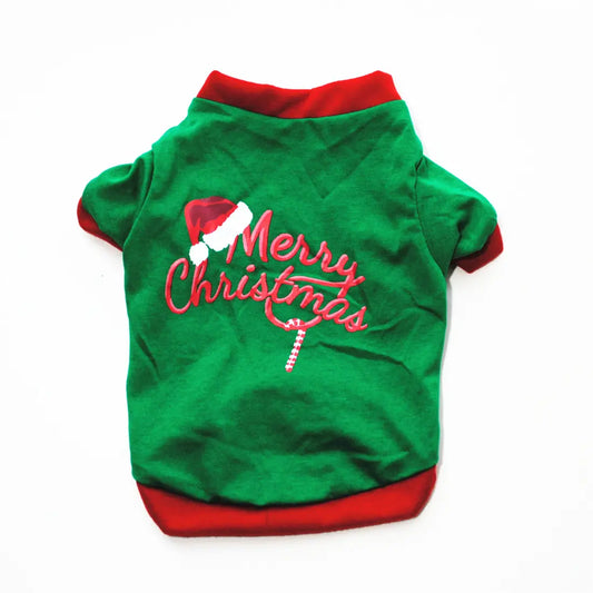AusidaPet Merry Christmas Dog T-Shirt - Festive Pet Costume with Santa Hat Design
