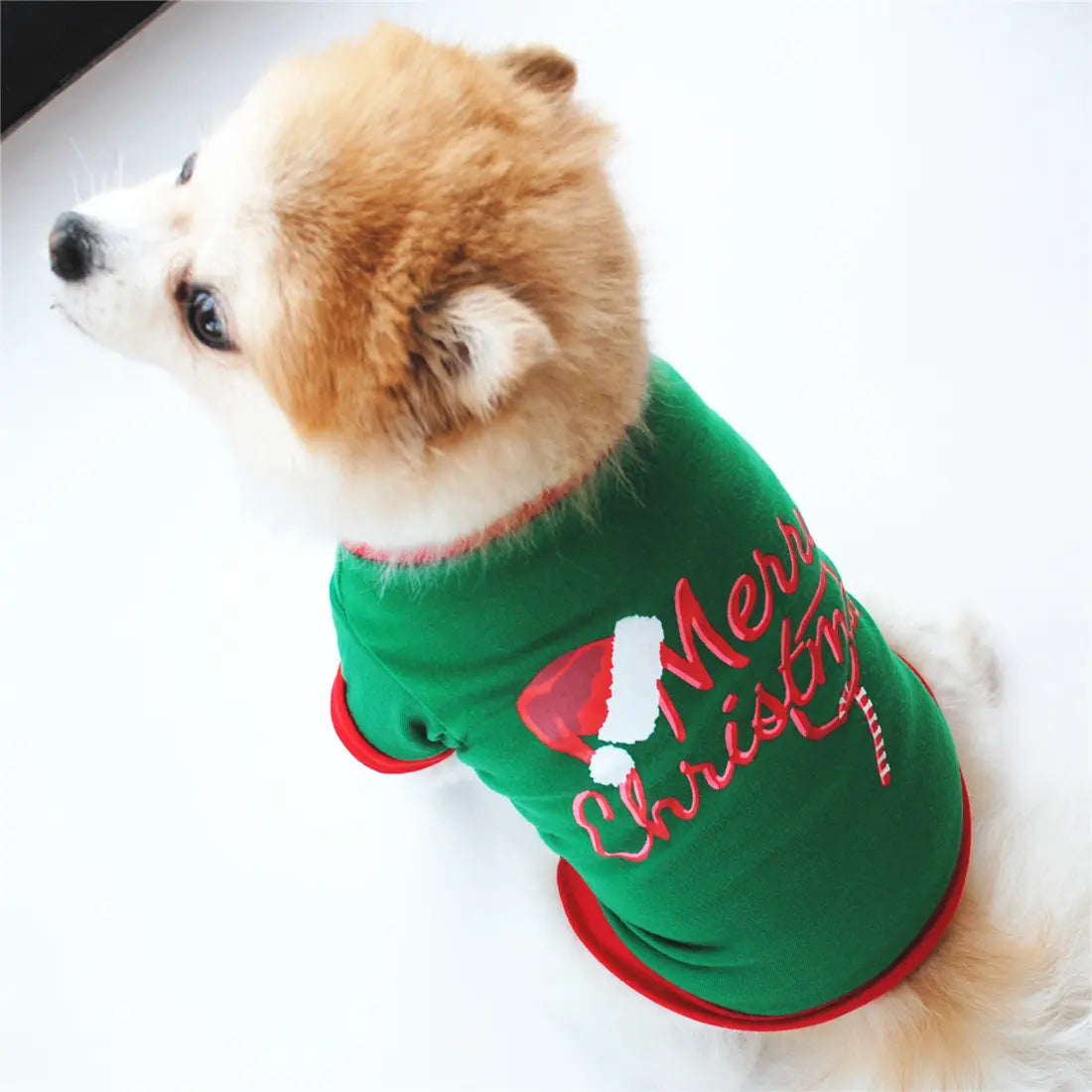 AusidaPet Merry Christmas Dog T-Shirt - Festive Pet Costume with Santa Hat Design