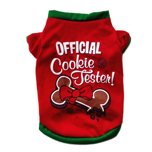 AusidaPet Official Cookie Tester Christmas Dog T-Shirt - Holiday Pet Costume with Gingerbread Design