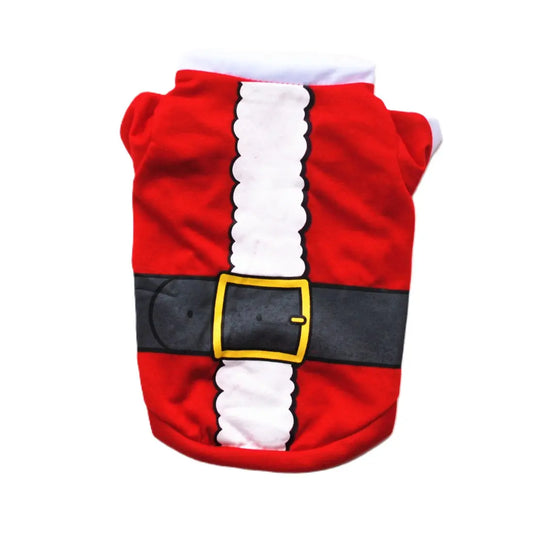 AusidaPet Santa Claus Christmas Dog T-Shirt - Red Holiday Pet Costume with Belt Design