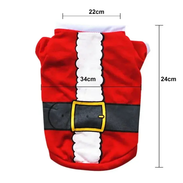 AusidaPet Santa Claus Christmas Dog T-Shirt - Red Holiday Pet Costume with Belt Design