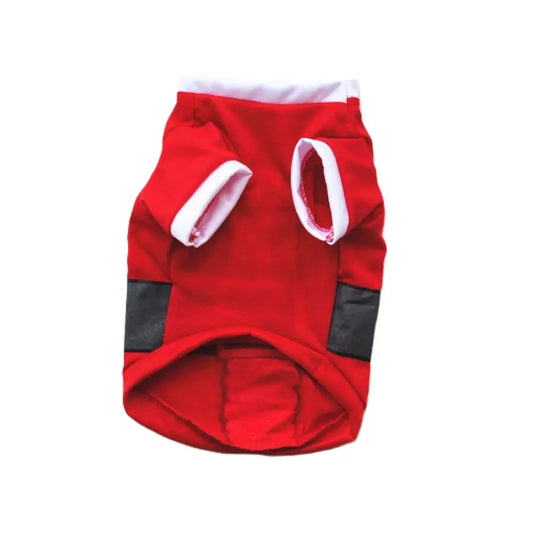 AusidaPet Santa Claus Christmas Dog T-Shirt - Red Holiday Pet Costume with Belt Design
