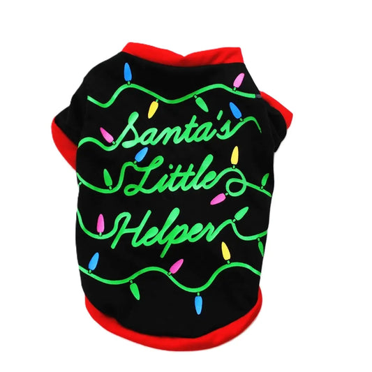 AusidaPet Santa's Little Helper Christmas Dog T-Shirt - Festive Holiday Pet Costume with Colorful Lights