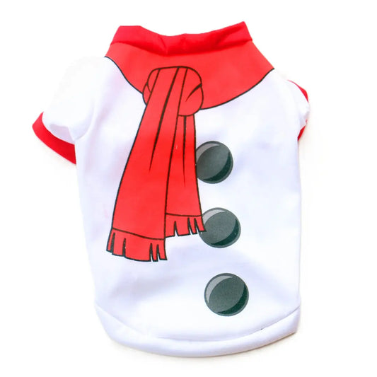 AusidaPet Snowman Christmas Dog T-Shirt - White Holiday Pet Shirt with Red Scarf Design