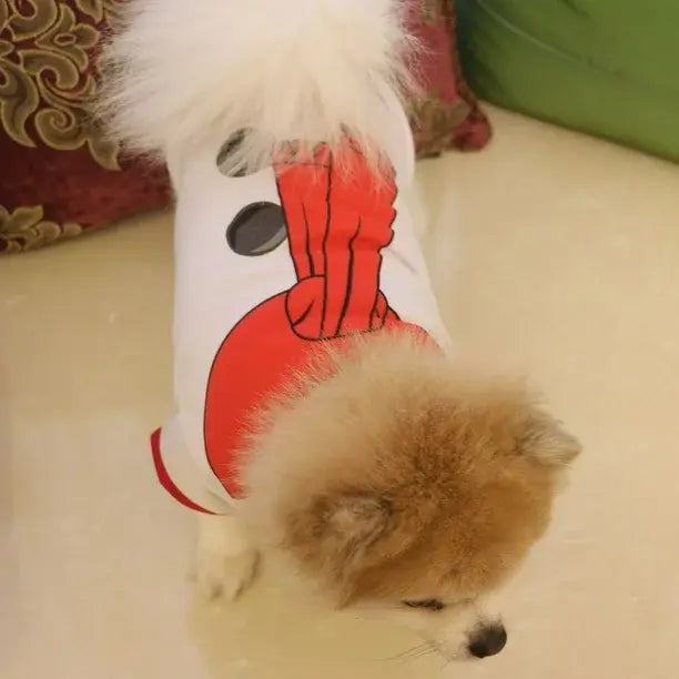 AusidaPet Snowman Christmas Dog T-Shirt - White Holiday Pet Shirt with Red Scarf Design