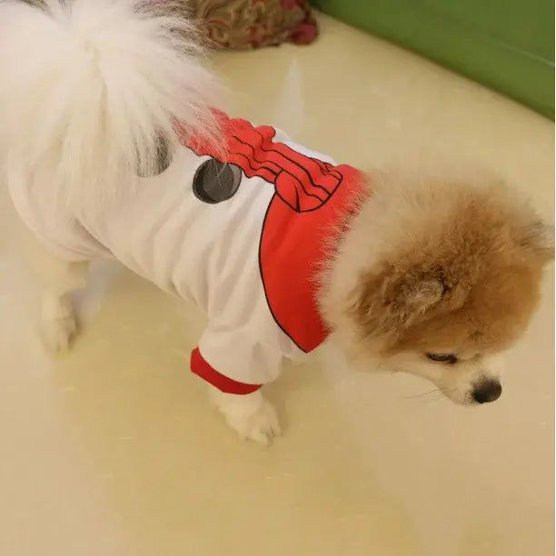 AusidaPet Snowman Christmas Dog T-Shirt - White Holiday Pet Shirt with Red Scarf Design