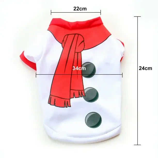 AusidaPet Snowman Christmas Dog T-Shirt - White Holiday Pet Shirt with Red Scarf Design