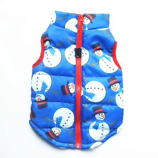AusidaPet Winter Dog Coat - Blue Snowman Pet Jacket with Back Zipper and Harness Ring