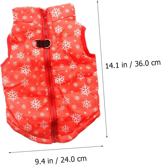 AusidaPet Winter Dog Coat - Red Snowflake Pet Jacket with Back Zipper and Harness Ring