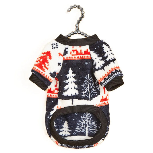 Christmas Dog Hoodie - Gray White Orange Tree Pattern Fleece Pet Sweater for Small Medium Large Dogs & Cats