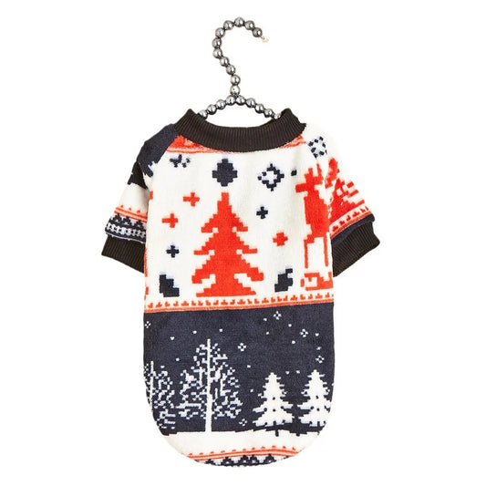 Christmas Dog Hoodie - Gray White Orange Tree Pattern Fleece Pet Sweater for Small Medium Large Dogs & Cats