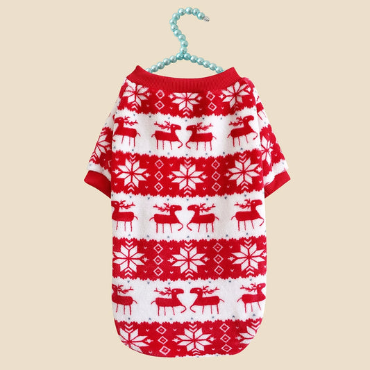 Christmas Dog Hoodie - Red Reindeer Snowflake Pet Sweater for Small Medium Large Dogs & Cats