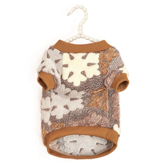 Christmas Dog Hoodie with Snowflake Pattern - Fluffy Fleece Holiday Pet Sweater in Neutral Colors for Small Dogs and Cats