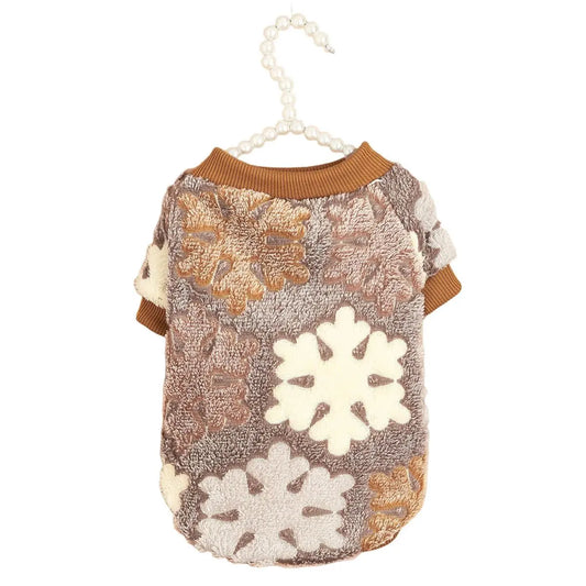 Christmas Dog Hoodie with Snowflake Pattern - Fluffy Fleece Holiday Pet Sweater in Neutral Colors for Small Dogs and Cats