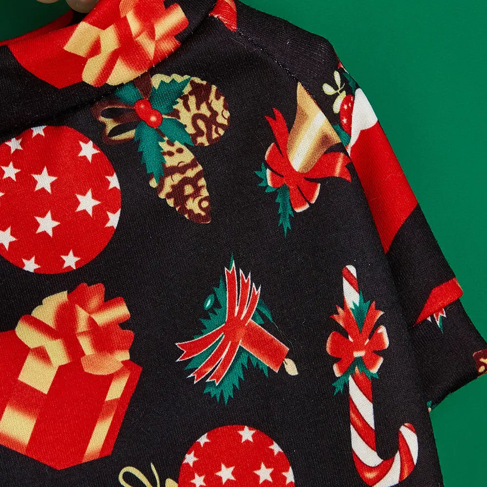 Christmas Dog Shirt Black - Holiday Pet Clothes with Santa Hat, Gift Box & Candy Cane Pattern for Small Dogs and Cats