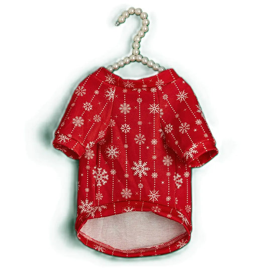 Christmas Dog Shirt - Red White Snowflake Garland Pattern Cotton Pet T-Shirt for Small Medium Large Dogs & Cats