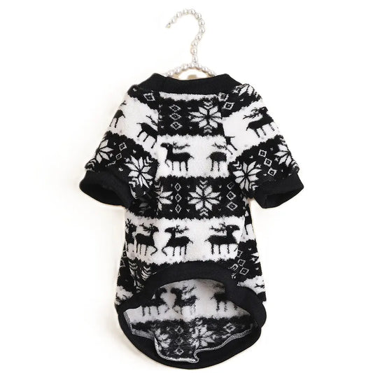 Christmas Dog Sweater - Black White Reindeer Snowflake Knit Pet Hoodie for Small Medium Large Dogs & Cats