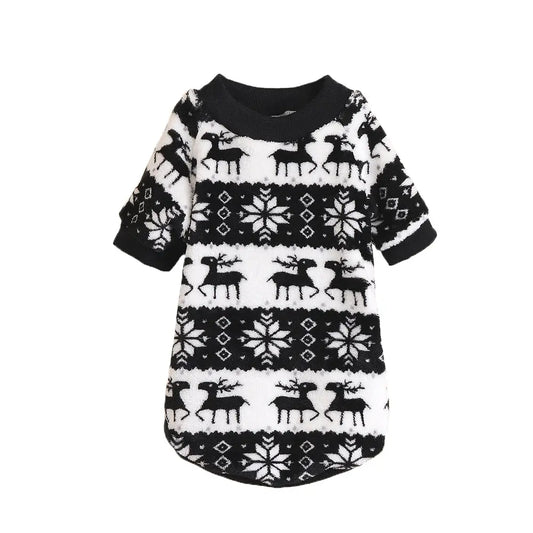Christmas Dog Sweater - Black White Reindeer Snowflake Knit Pet Hoodie for Small Medium Large Dogs & Cats