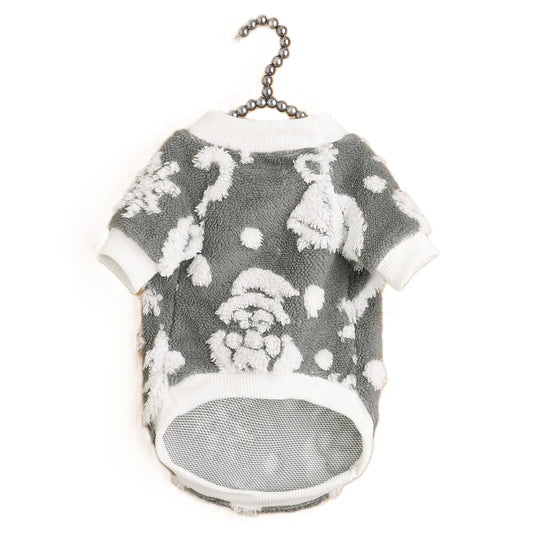 Christmas Dog Sweater - Gray White Bear Pattern Fleece Pet Hoodie with Breathable Mesh Belly for Small Medium Large Dogs & Cats