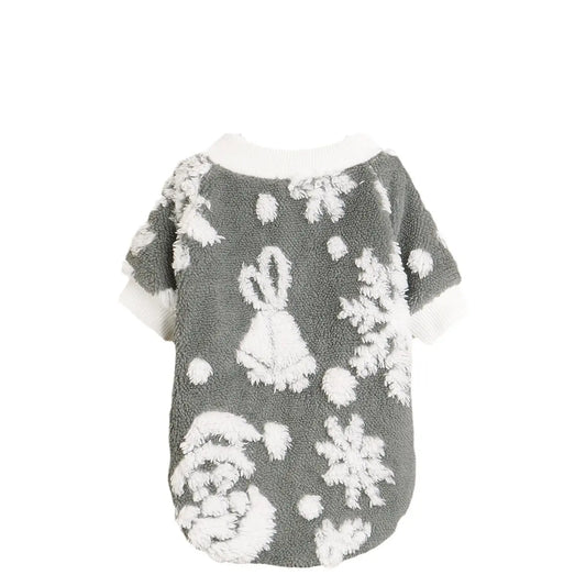 Christmas Dog Sweater - Gray White Bear Pattern Fleece Pet Hoodie with Breathable Mesh Belly for Small Medium Large Dogs & Cats