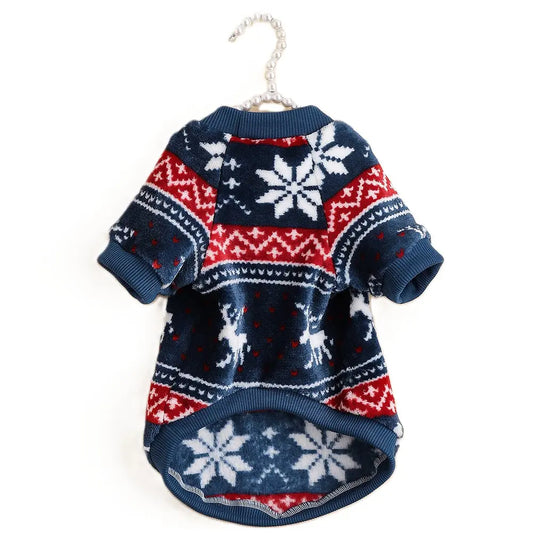 Christmas Dog Sweater - Navy Blue Reindeer Snowflake Knit Pet Hoodie for Small Medium Large Dogs & Cats