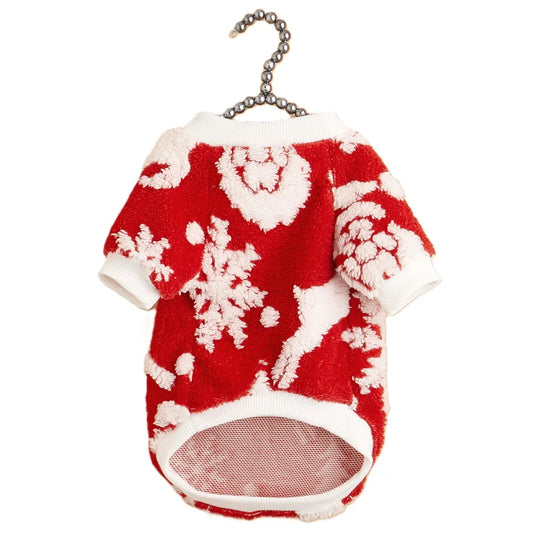 Christmas Dog Sweater - Red Santa Face Fleece Pet Hoodie with Breathable Mesh Belly for Small Medium Large Dogs & Cats