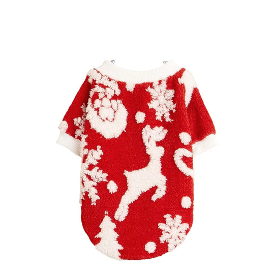 Christmas Dog Sweater - Red Santa Face Fleece Pet Hoodie with Breathable Mesh Belly for Small Medium Large Dogs & Cats