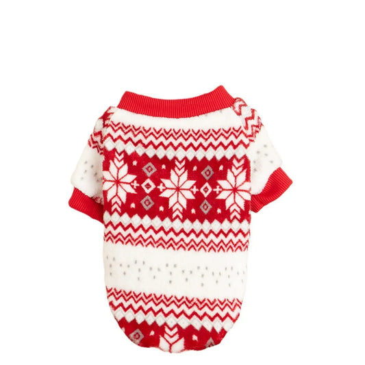 Christmas Dog Sweater - Red White Fair Isle Pattern Fleece Pet Hoodie for Small Medium Large Dogs & Cats