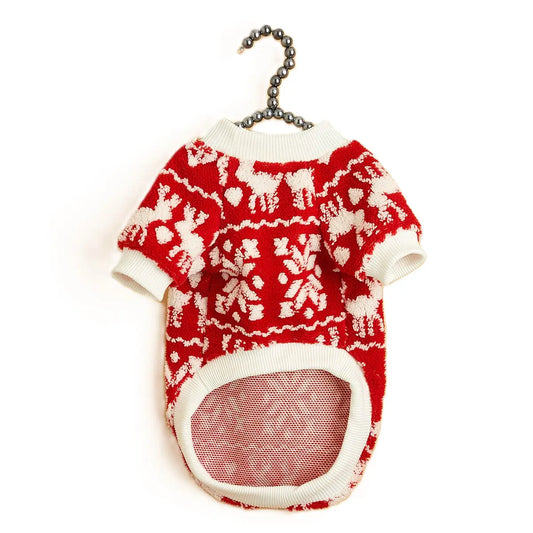 Christmas Dog Sweater - Red White Fleece Pet Hoodie with Breathable Mesh Belly for Small Medium Large Dogs & Cats