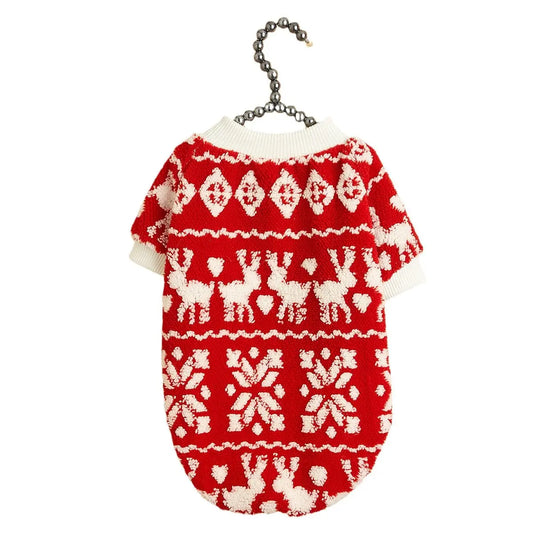 Christmas Dog Sweater - Red White Fleece Pet Hoodie with Breathable Mesh Belly for Small Medium Large Dogs & Cats