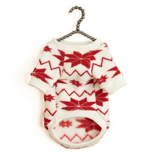 Christmas Dog Sweater - Red White Nordic Star Pattern Fleece Pet Hoodie for Small Medium Large Dogs & Cats