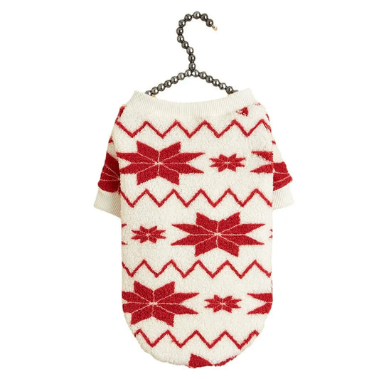 Christmas Dog Sweater - Red White Nordic Star Pattern Fleece Pet Hoodie for Small Medium Large Dogs & Cats