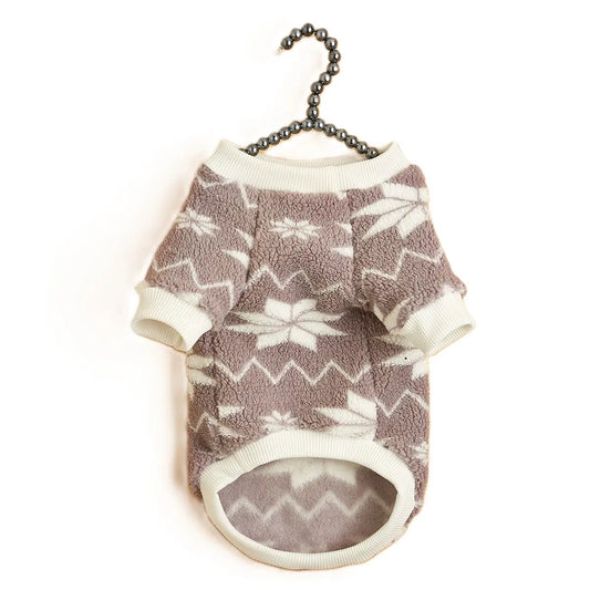 Christmas Dog Sweater - Tan White Reindeer Pattern Sherpa Fleece Pet Hoodie for Small Medium Large Dogs & Cats