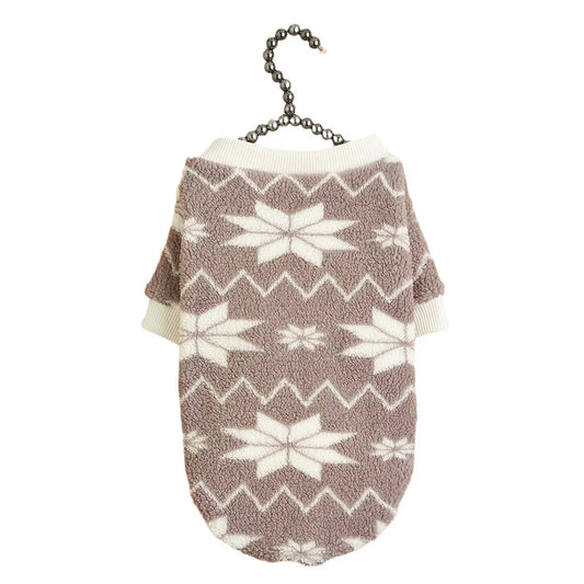 Christmas Dog Sweater - Tan White Reindeer Pattern Sherpa Fleece Pet Hoodie for Small Medium Large Dogs & Cats