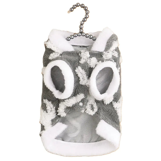 Christmas Pet Hoodie - Gray White Owl Pattern Fleece Dog Vest with Breathable Mesh Panels for Small Medium Large Dogs & Cats