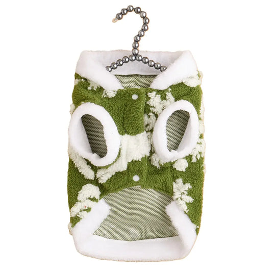 Christmas Pet Hoodie - Green White Frog Pattern Fleece Dog Vest with Breathable Mesh Panels for Small Medium Large Dogs & Cats