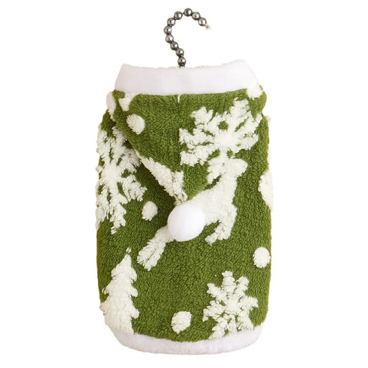 Christmas Pet Hoodie - Green White Frog Pattern Fleece Dog Vest with Breathable Mesh Panels for Small Medium Large Dogs & Cats