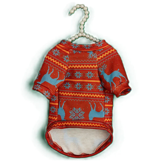 Christmas Reindeer Dog Sweater - Festive Holiday Pet Clothes with Snowflake Pattern for Small Dogs and Cats