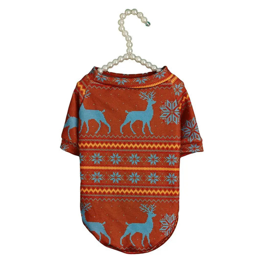 Christmas Reindeer Dog Sweater - Festive Holiday Pet Clothes with Snowflake Pattern for Small Dogs and Cats