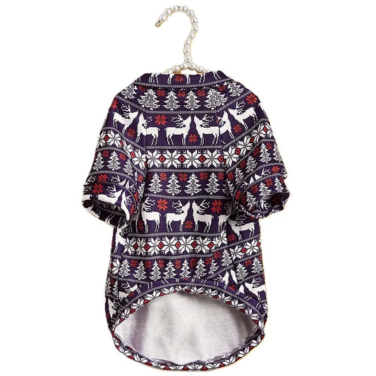 Fair Isle Christmas Dog Sweater Navy Blue - Nordic Reindeer & Snowflake Pattern Holiday Pet Clothes for Small Dogs and Cats