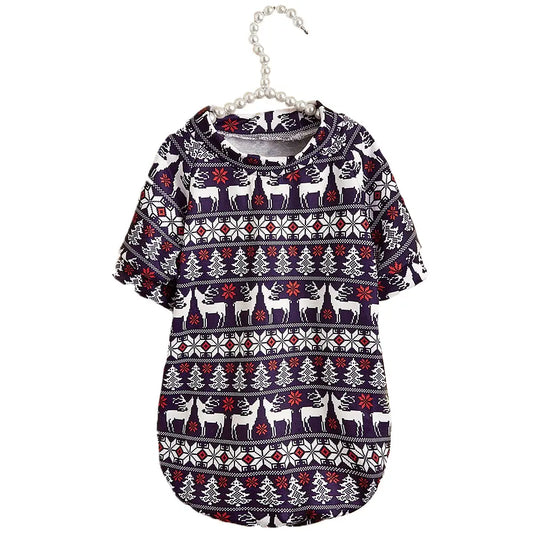 Fair Isle Christmas Dog Sweater Navy Blue - Nordic Reindeer & Snowflake Pattern Holiday Pet Clothes for Small Dogs and Cats