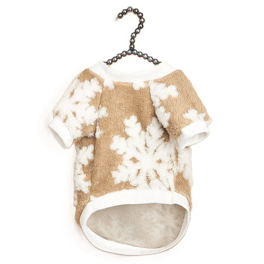 Pet Sweater - Tan White Cow Print Pattern Fleece Dog Hoodie with Breathable Mesh Belly for Small Medium Large Dogs & Cats