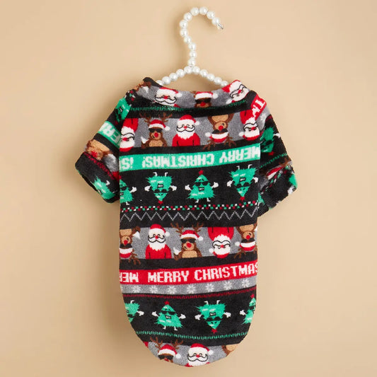 Ugly Christmas Dog Sweater - Fun Holiday Party Pet Hoodie with Santa Reindeer Tree Pattern for Small Medium Large Dogs & Cats