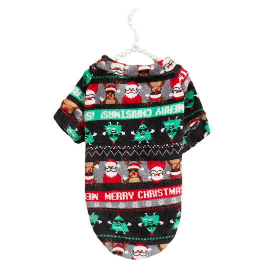 Ugly Christmas Dog Sweater - Fun Holiday Party Pet Hoodie with Santa Reindeer Tree Pattern for Small Medium Large Dogs & Cats