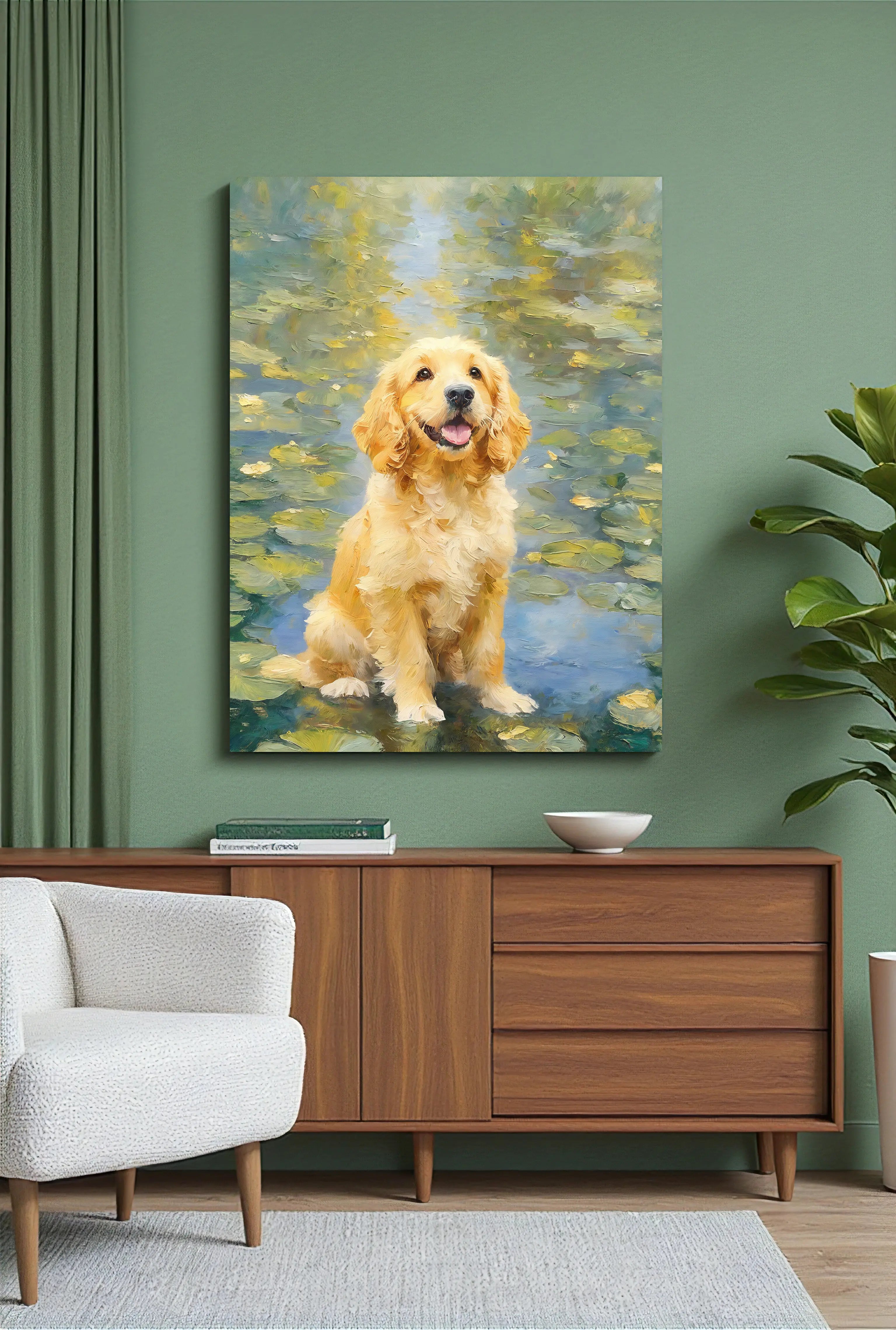 Golden Retriever Dog Portrait – Realistic Oil Painting Wall Art for Home Decoration | AusidaPet