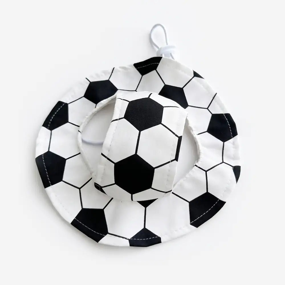Black and white football pattern pet hat for cats and small dogs, cute game day pet accessory